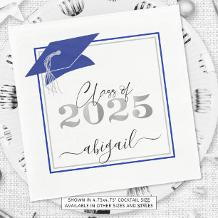 Graduation Cap 2025 Royal Blue Silver Script Serviette
