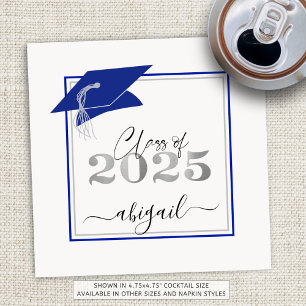 Graduation Cap 2025 Royal Blue Silver Script Serviette