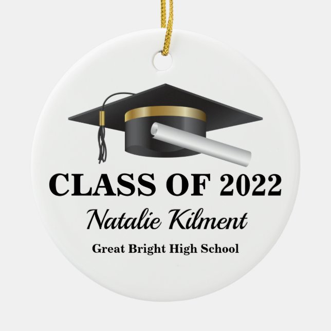 Graduation Cap Black and Gold Class of 2022 Foto Keramik Ornament (Vorne)