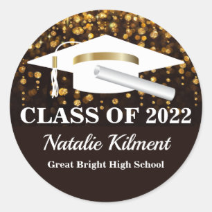Graduation Cap Black and Gold Class of 2022 Runder Aufkleber
