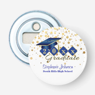 Graduation Cap Blue Gold Confetti Personalisiert Flaschenöffner