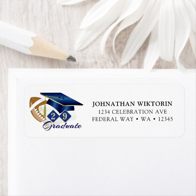 Graduation Cap Blue Gold Football Rücksendeadresse (Insitu)