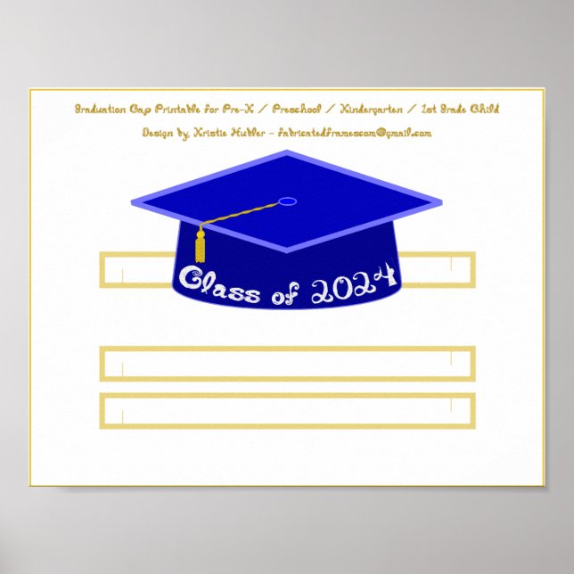 Graduation Cap Blue Hat Class 2024 White Glitzer Poster (Vorne)