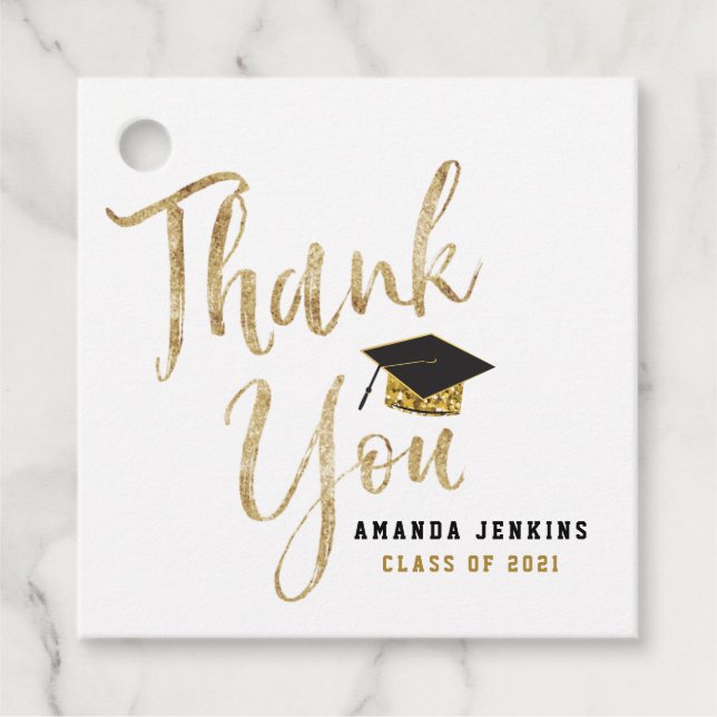 Graduation Cap Class of 2021 für Black & Gold Glit Geschenkanhänger (Vorderseite)