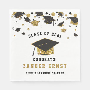 Graduation Cap Class of 2021 für Black & Gold Glit Serviette