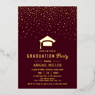 Graduation cap confetti Class Of 2025 burgundy Folieneinladung