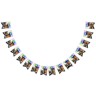 Graduation Cap, Diploma & 16-Foto Blue on Rainbow Wimpelkette