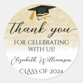 Graduation Cap Gold Glitzer Gastgeschenk Vielen Da Runder Aufkleber