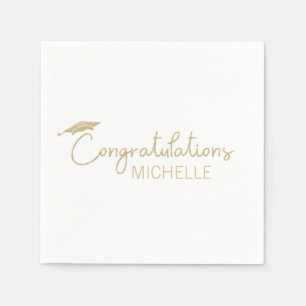 Graduation Cap Gratulationen Gold White Script Serviette