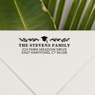 Graduation Cap & Greenery Name Address Permastempel