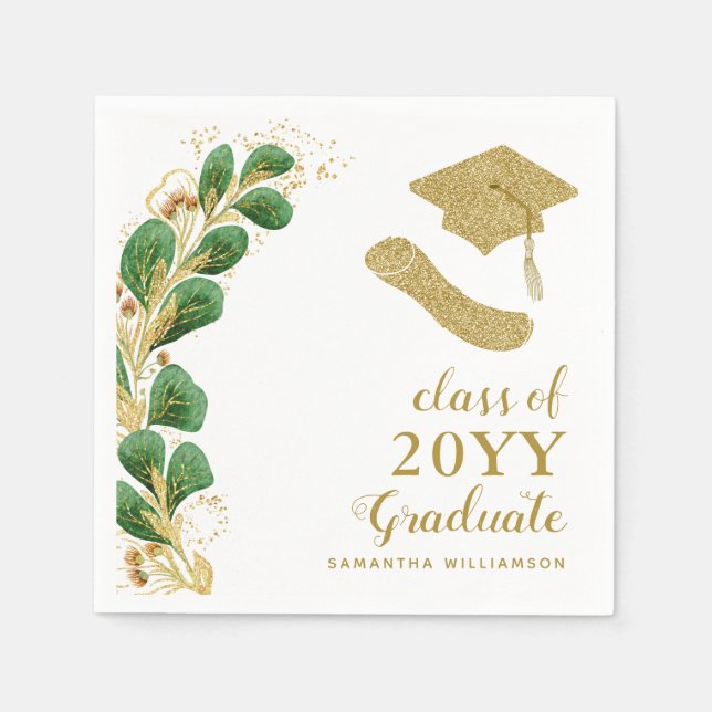 Graduation Cap Imitats Gold Year Script Elegant Serviette (Vorderseite)