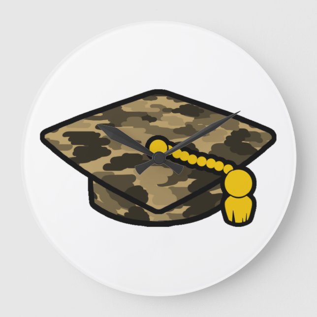 Graduation Cap Khaki Camo Große Wanduhr (Vorderseite)