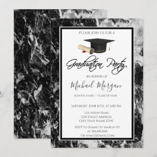 Graduation Cap Marble Black Graduation Party Einladung
