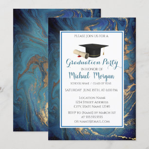 Graduation Cap Marble Gold Graduation Party Einladung