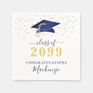 Graduation Cap Navy Blue Gold Confetti-Skript Serviette