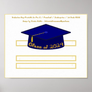 Graduation Cap Navy Hat Class of 2024 Gold Glitzer Poster