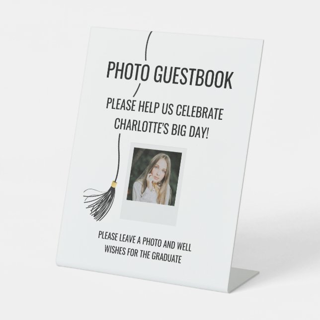 Graduation Cap Tassel Photo Guest Book Sockelschild (Vorderseite)