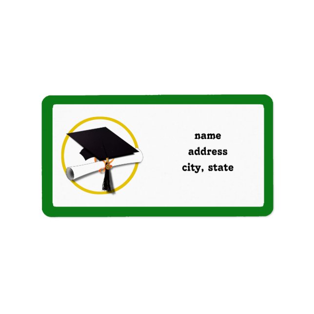 Graduation Cap w/Diploma - Green Background Adressaufkleber (Vorne)