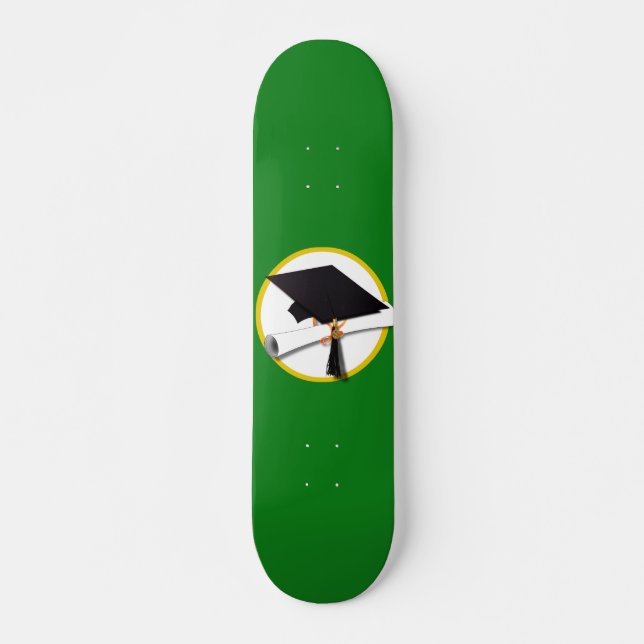 Graduation Cap w/Diploma on Green Skateboard (Vorne)