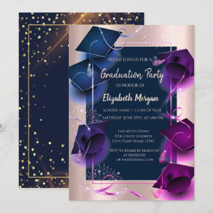 Graduation Caps Rose Gold, Dots Graduation Party Einladung