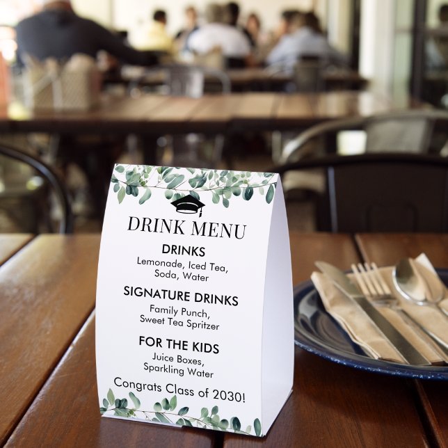 Graduation Celebration Drink Menu Eucalyptus Tischaufsteller (In Situ (Restaurant))