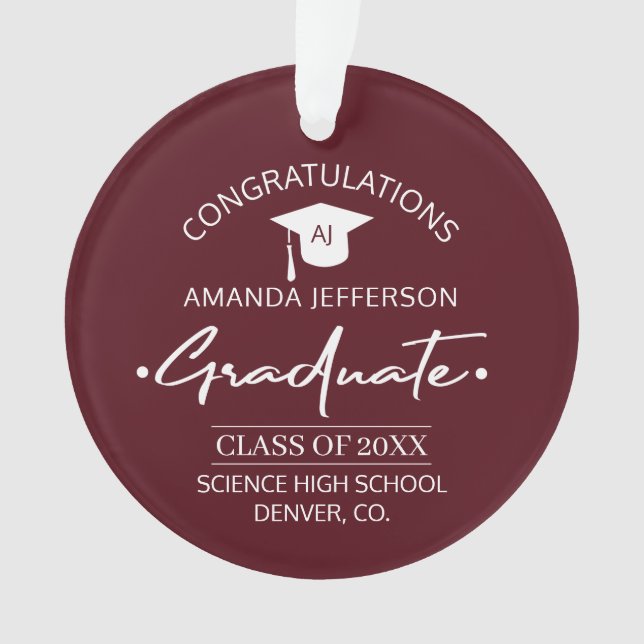 Graduation | Class year and school PHOTO burgundy Ornament (Vorderseite)