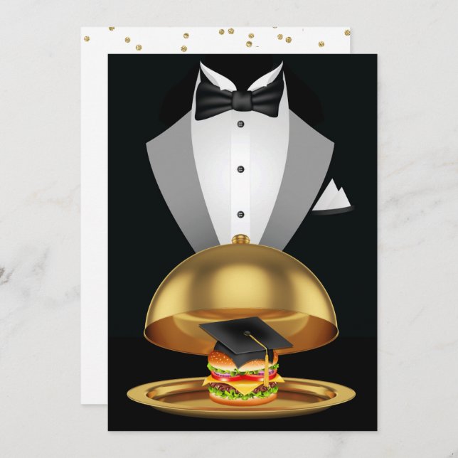 Graduation Cookout Tuxedo Hamburger Invitation (Devant / Derrière)