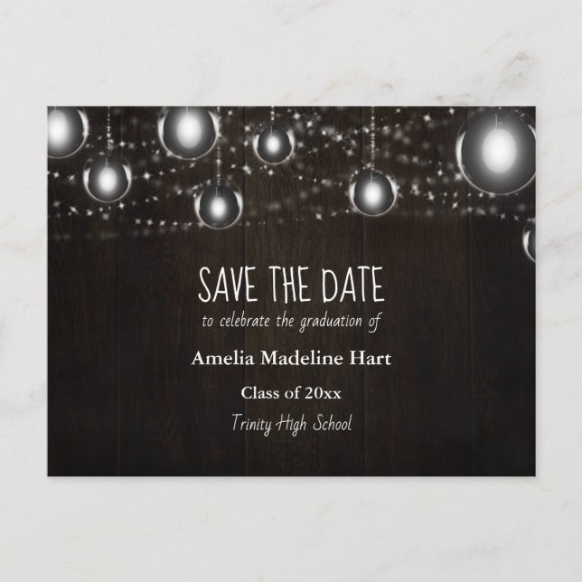 Graduation Country | String Lights Save The Date  Ankündigungspostkarte (Vorderseite)