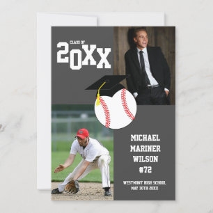Graduation de baseball Sport Grey Photo Faire-part