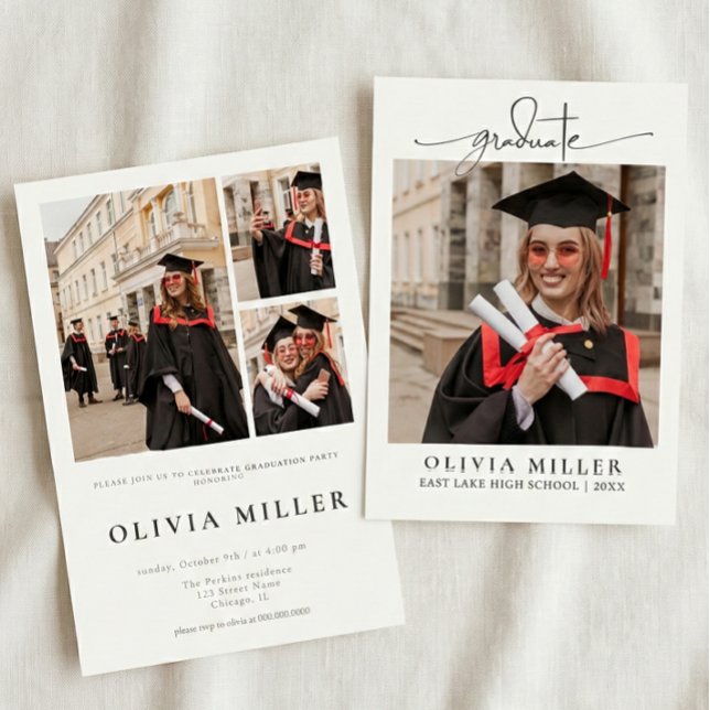  Graduation Elegant Photo Handwritten Grad party Einladung (Von Creator hochgeladen)