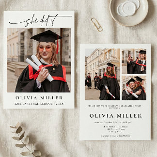  Graduation Elegant Photo Handwritten Grad party Einladung
