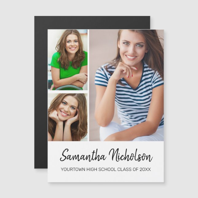 Graduation Faire-part Moderne Blanc 3 Photo (Devant / Derrière)