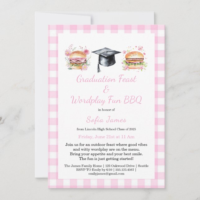 Graduation Feast Wordplay Fun BBQ Invitation (Devant)
