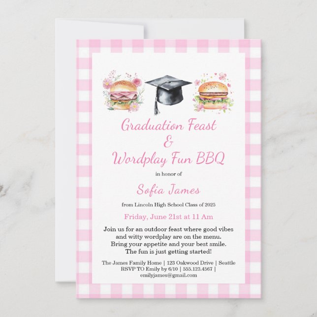 Graduation Feast Wordplay Fun BBQ Invitation Einladung (Vorderseite)