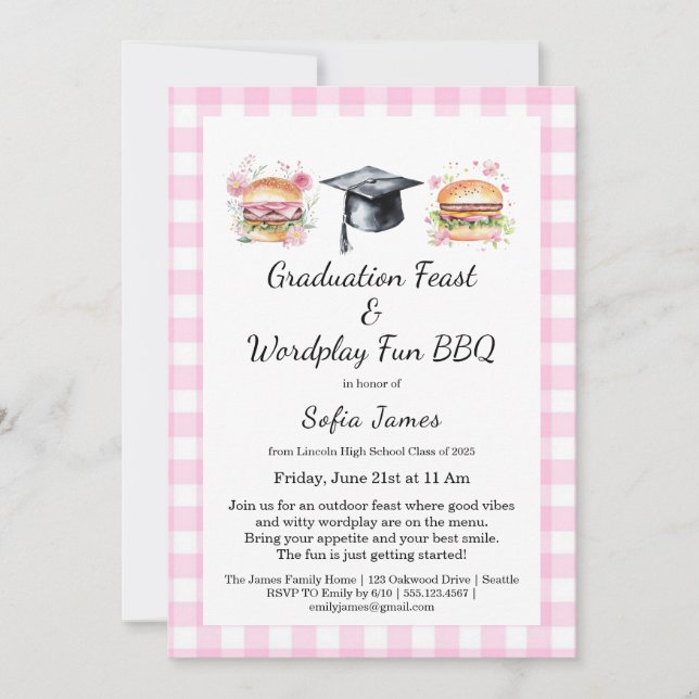 Graduation Feast Wordplay Fun BBQ Invitation Einladung (Vorderseite)