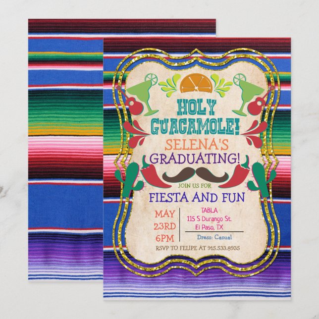 Graduation Fête Mexicaine Invitation (Devant / Derrière)