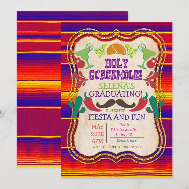 Graduation Fête Mexicaine Invitation (Devant / Derrière)