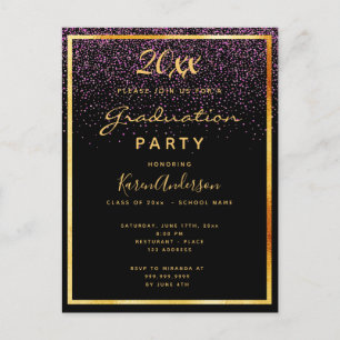 Graduation fête noire glam or invitation