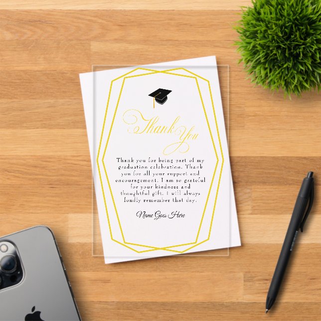 Graduation Gold lines and Grad cap Thank You card Acryleinladungen (Insitu (Einladungskarte))