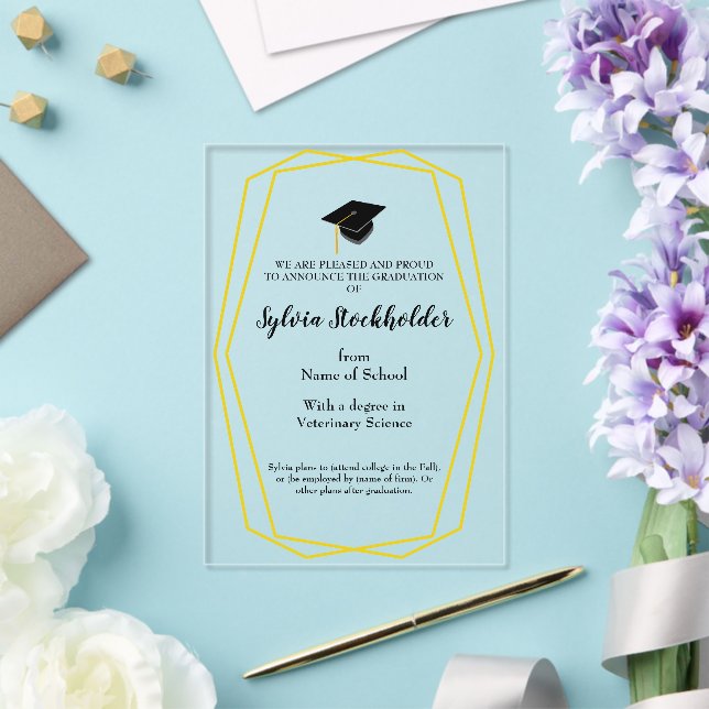 Graduation Gold lines - Cap Acrylic Announcement Acryleinladungen (In Situ (Hochzeit))
