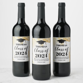 GRADUATION gold watercolor black text wine label Weinetikett