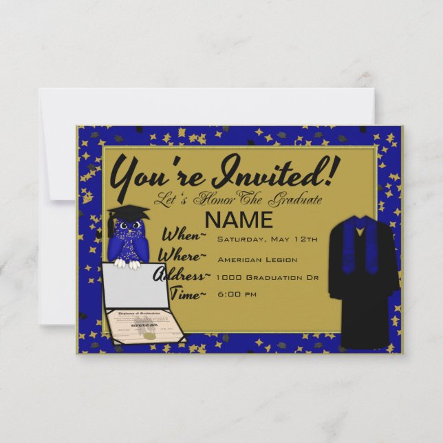 Graduation Gown et Stole Blue Invitations (Devant)