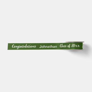 Graduation Graduate Name Green and White Script Satinband