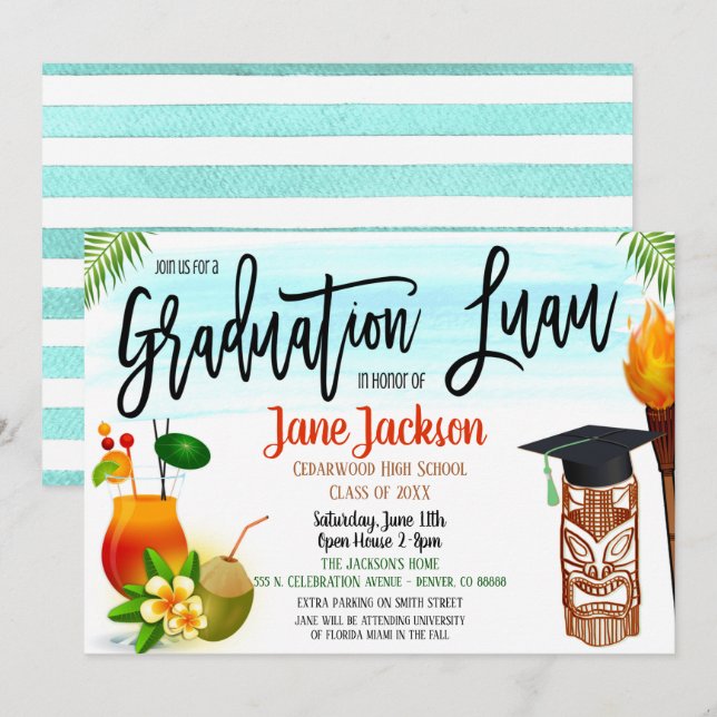Graduation Luau Célébration Invitation (Devant / Derrière)