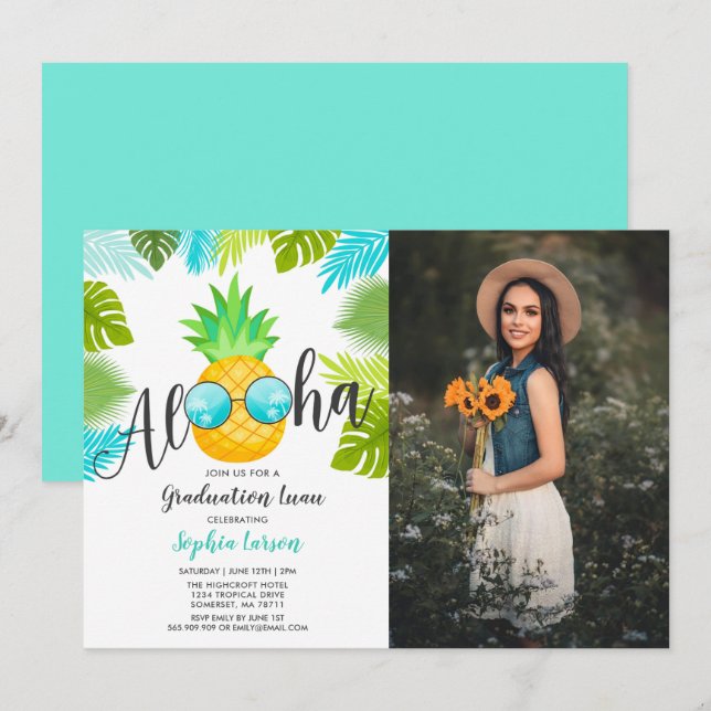 Graduation Luau Party Invitation Ananas Grad (Devant / Derrière)