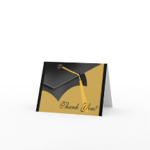 Graduation Merci Note Card Black Gold Casquette