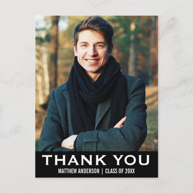 Graduation Merci photo moderne carte postale BW (Devant)