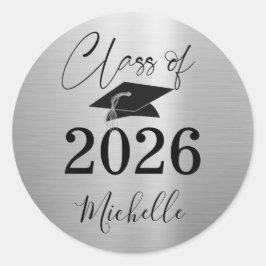 Graduation Metallic Silver Script Class of Runder Aufkleber