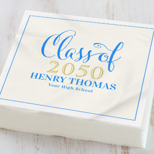 Graduation Modern Minimalist Script Class Of Blue Serviette