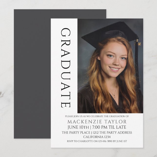 Graduation Modern Photo Template Personalized Einladung (Vorne/Hinten)
